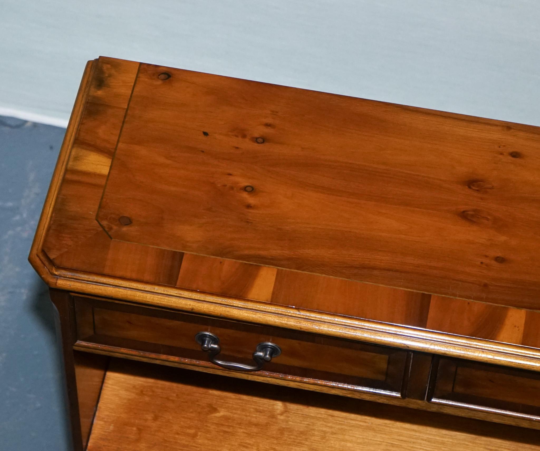 Yew ViNTAGE BURR YEW WOOD OPEN DWARF LIBRARY BOOKCASE WITH TWO DRAWERS For Sale