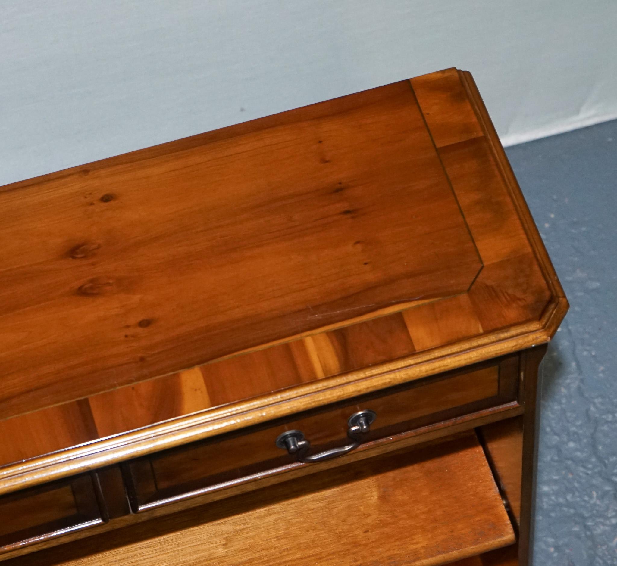 ViNTAGE BURR YEW WOOD OPEN DWARF LIBRARY BOOKCASE WITH TWO DRAWERS For Sale 1