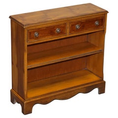 ViNTAGE BURR YEW WOOD OPEN DWARF LIBRARY BOOKCASE WITH TWO DRAWERS