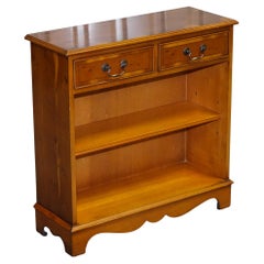 VINTAGE BURR YEW WOOD OPEN DWARF LIBRARY BOOKCASE WiTH TWO DRAWERS & SHELF