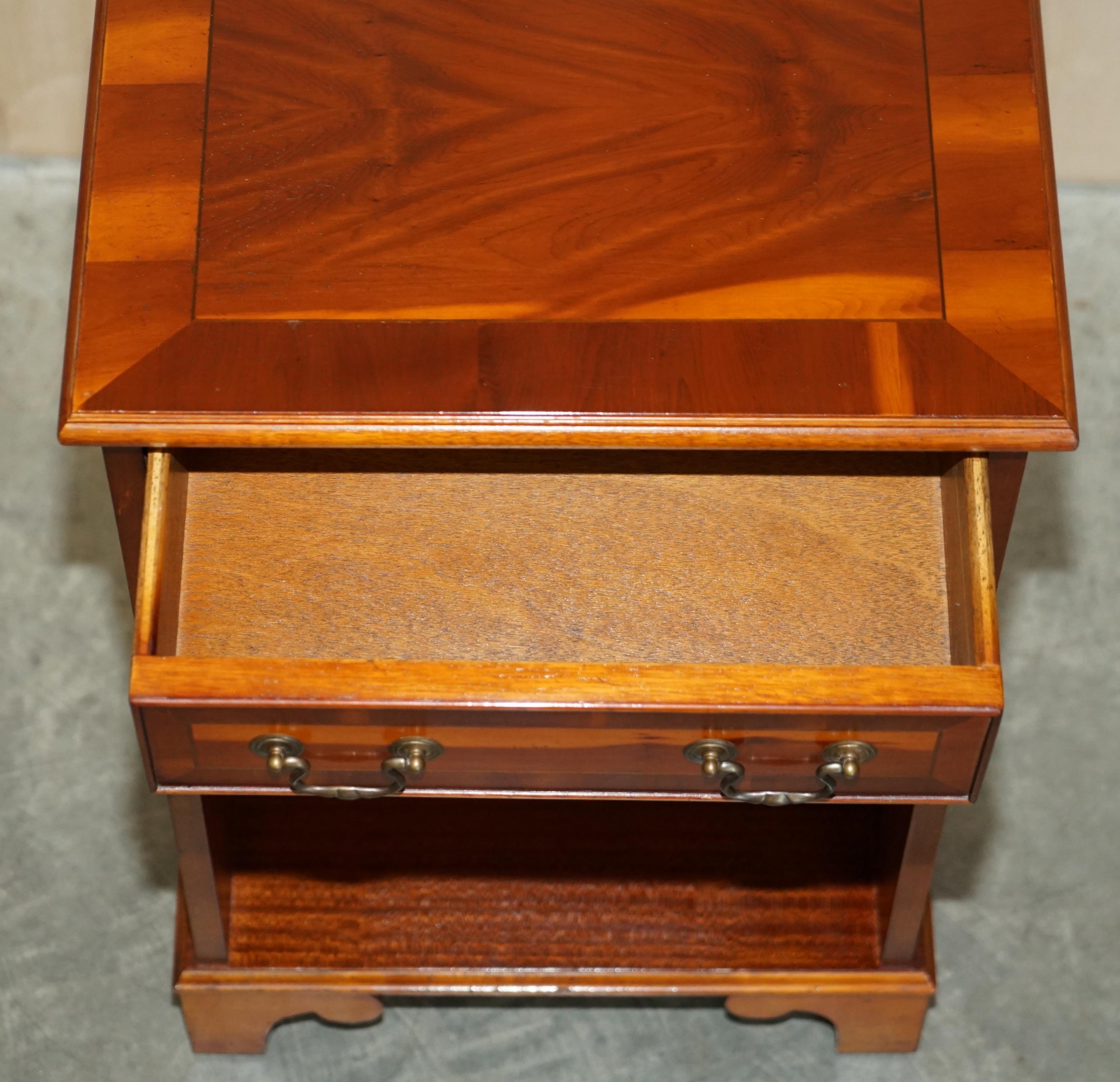 Vintage Burr Yew Wood Side / End Sized Book Table Single Drawer and Bookshelves For Sale 4