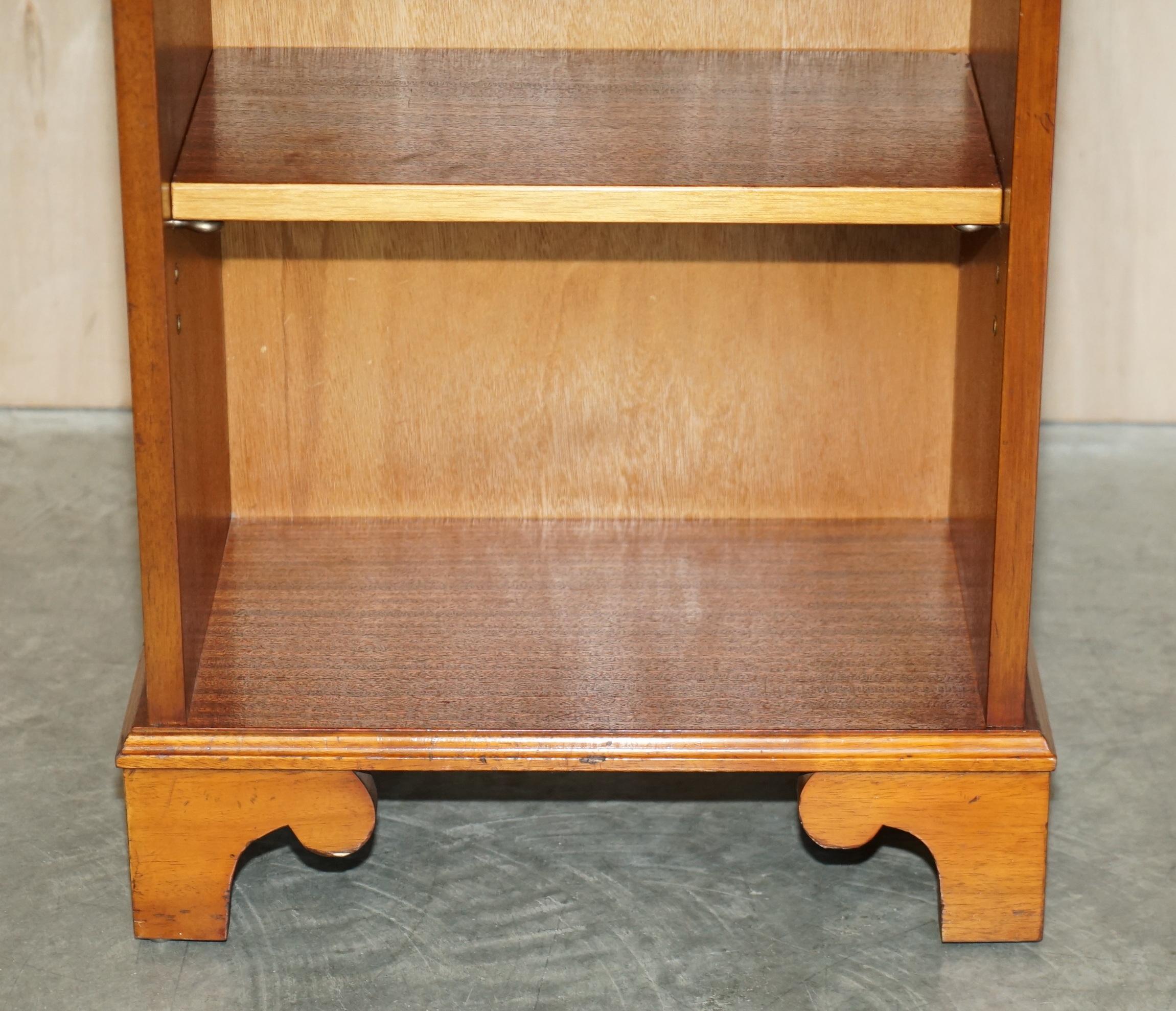 Hand-Crafted Vintage Burr Yew Wood Side / End Sized Book Table Single Drawer and Bookshelves For Sale