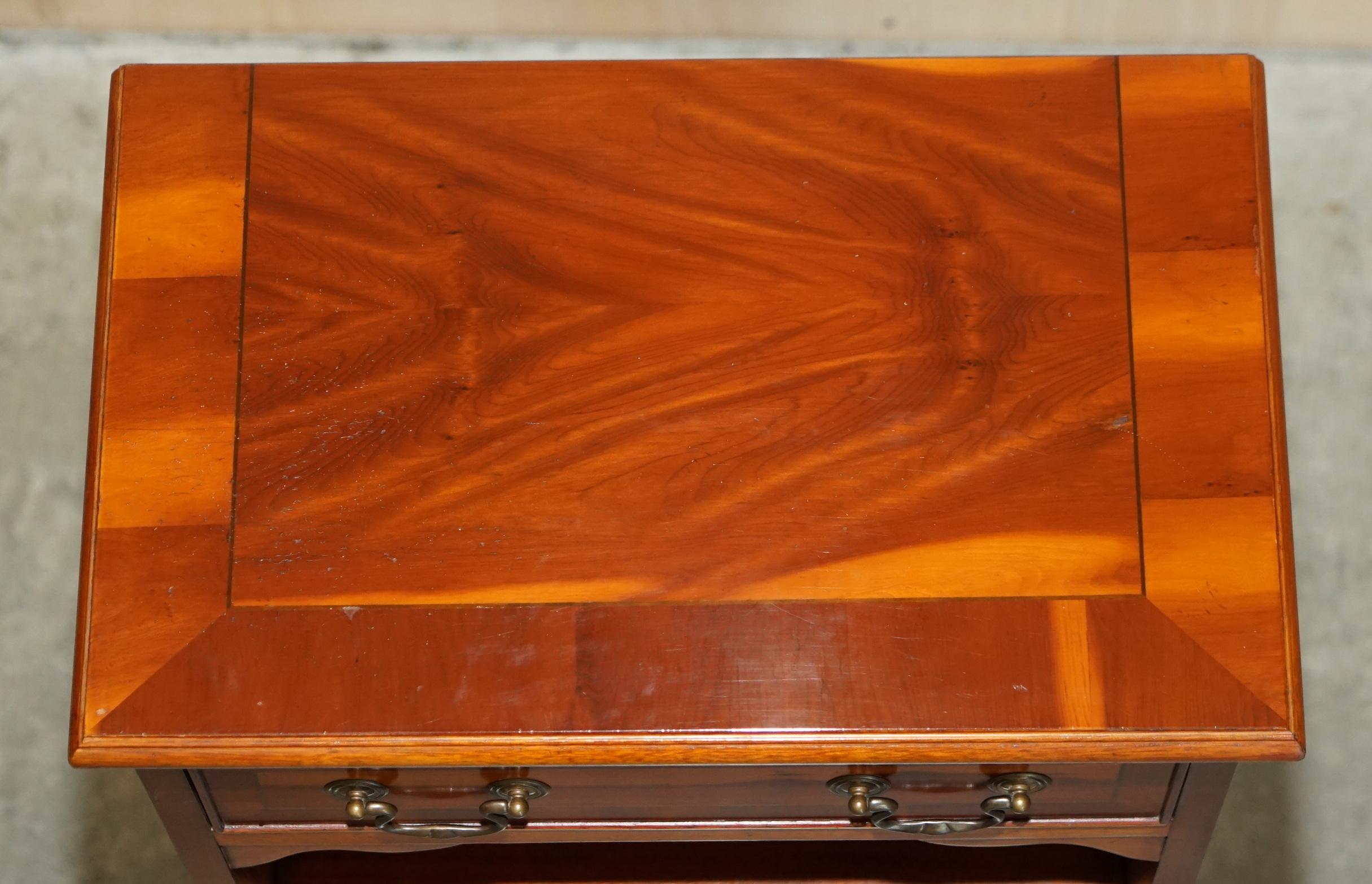 20th Century Vintage Burr Yew Wood Side / End Sized Book Table Single Drawer and Bookshelves For Sale