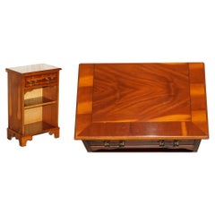 Used Burr Yew Wood Side / End Sized Book Table Single Drawer and Bookshelves