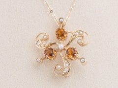 Vintage Burst Swirl Pin Brooch with Citrine and Seed Pearls 5.28g V1180