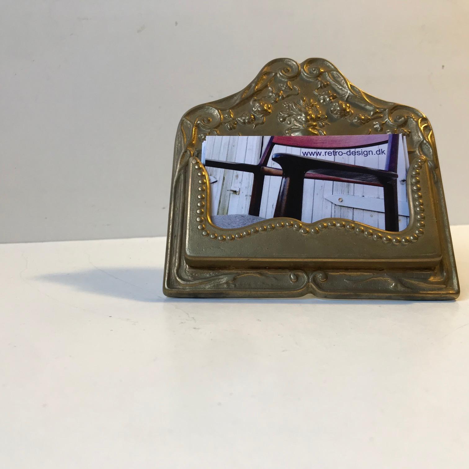 Victorian Vintage Business Card Holder, Stand in Brass, 1950s For Sale