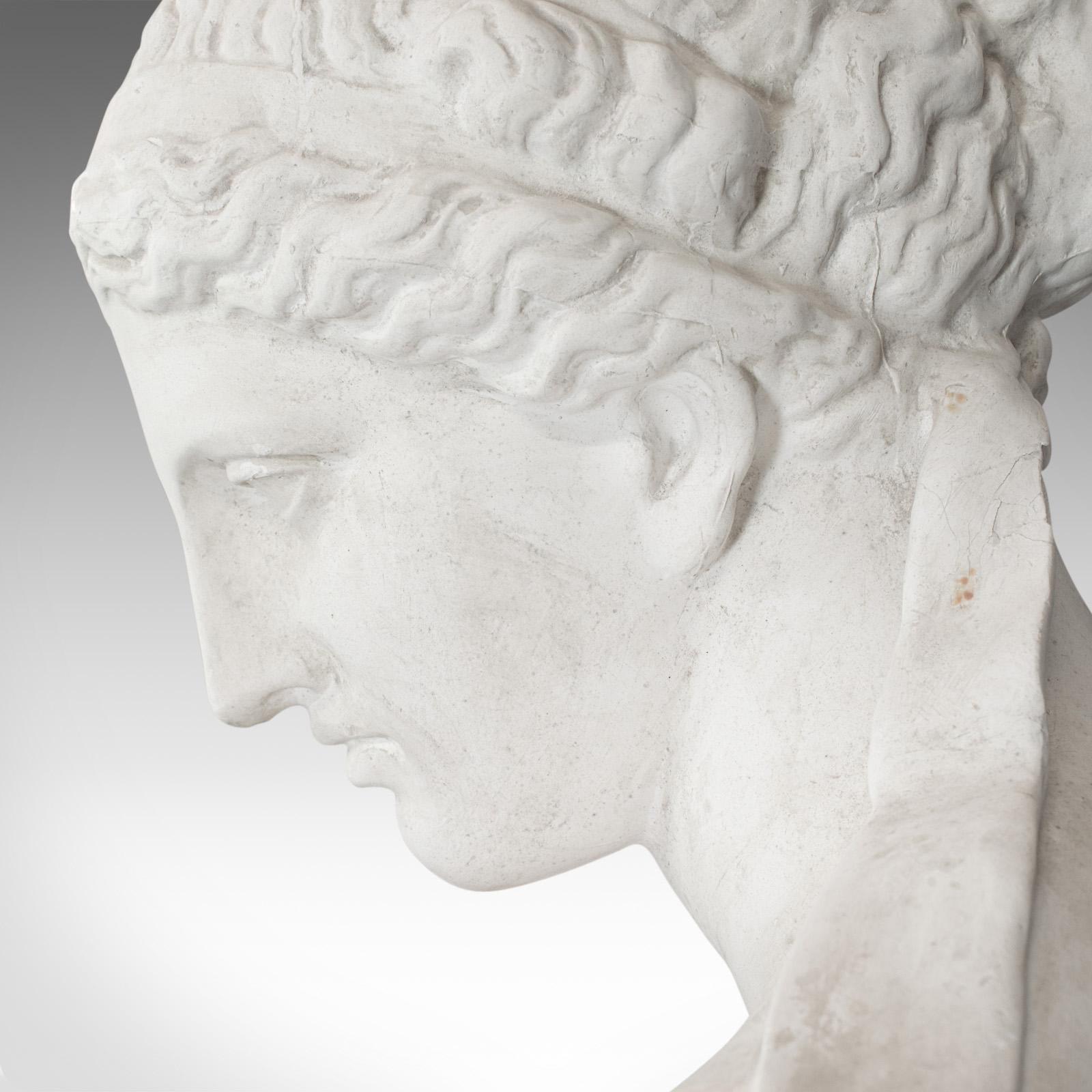 Vintage Bust on Pedestal, English, Plaster, Female Portrait, Doric Column 4