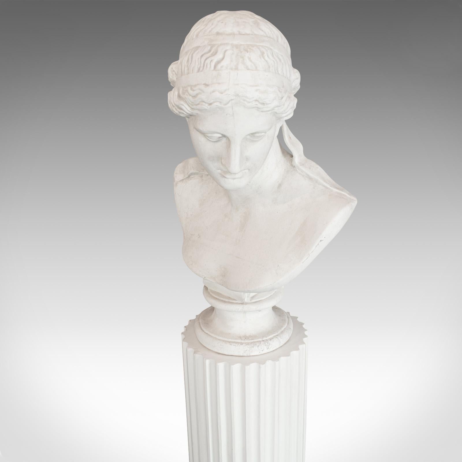 Vintage Bust on Pedestal, English, Plaster, Female Portrait, Doric Column 1