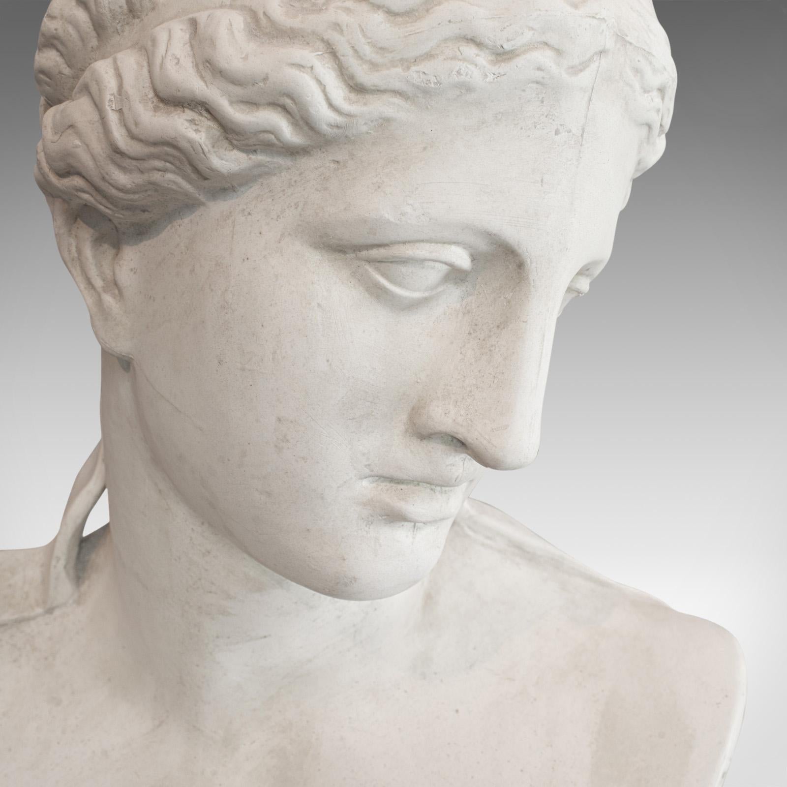 Vintage Bust on Pedestal, English, Plaster, Female Portrait, Doric Column 3