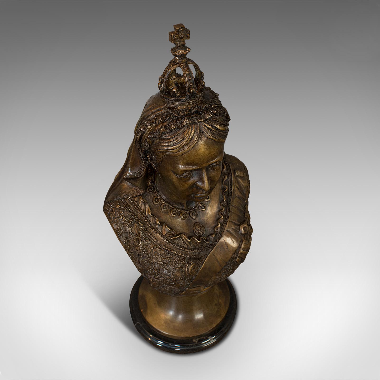 20th Century Vintage Bust, Queen Victoria, English, Bronze, Royal Portrait, Monarch, Empress