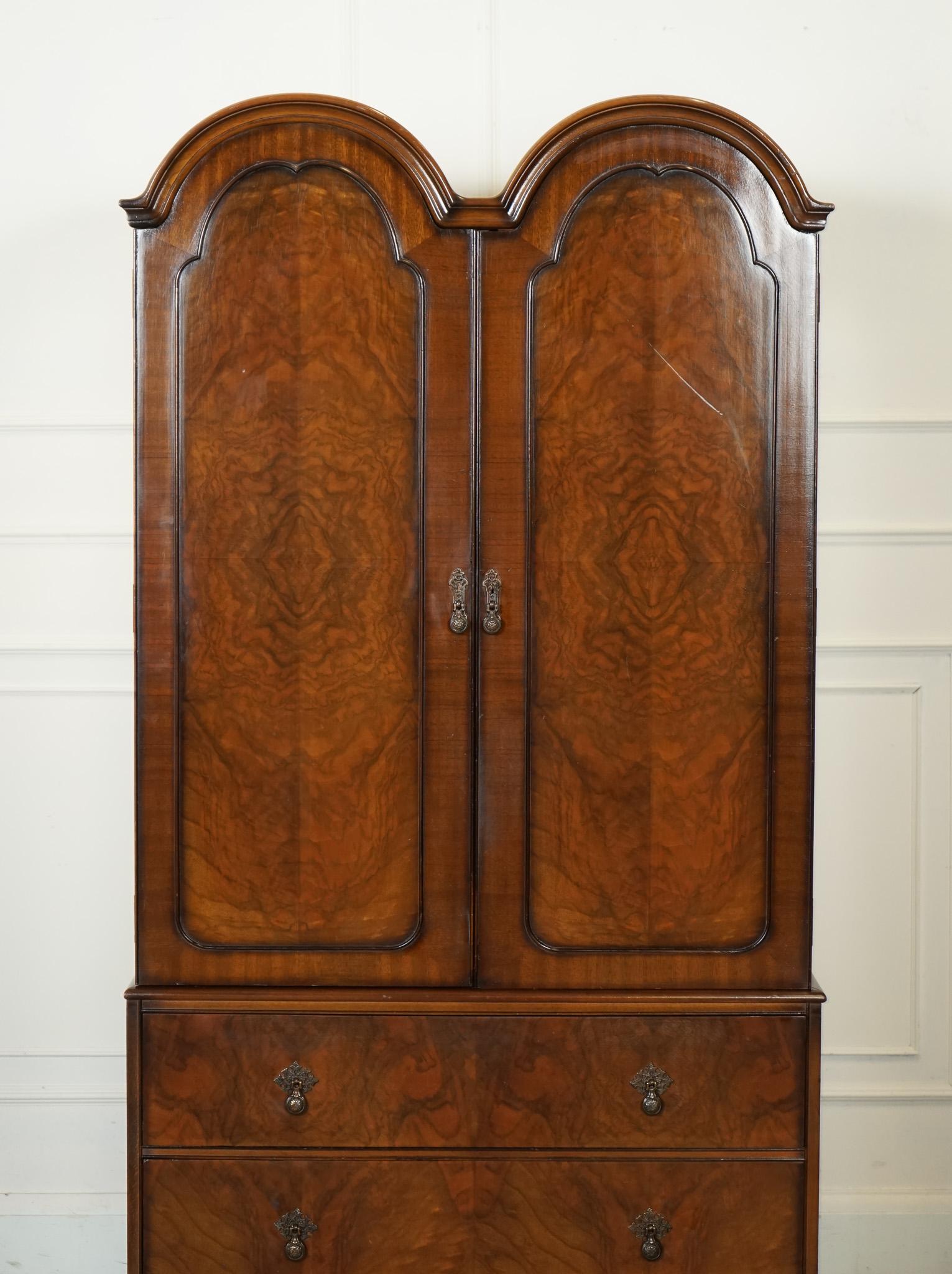 VINTAGE BUTILUX CiRCA 1960'S ART DECO DOME SHAPE BURR WALNUT DOUBLE WARDROBE In Good Condition In Pulborough, GB