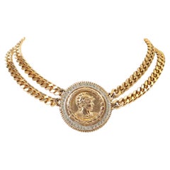 Vintage Butler and Wilson Gold Tone Roman Coin Necklace Circa 1990s
