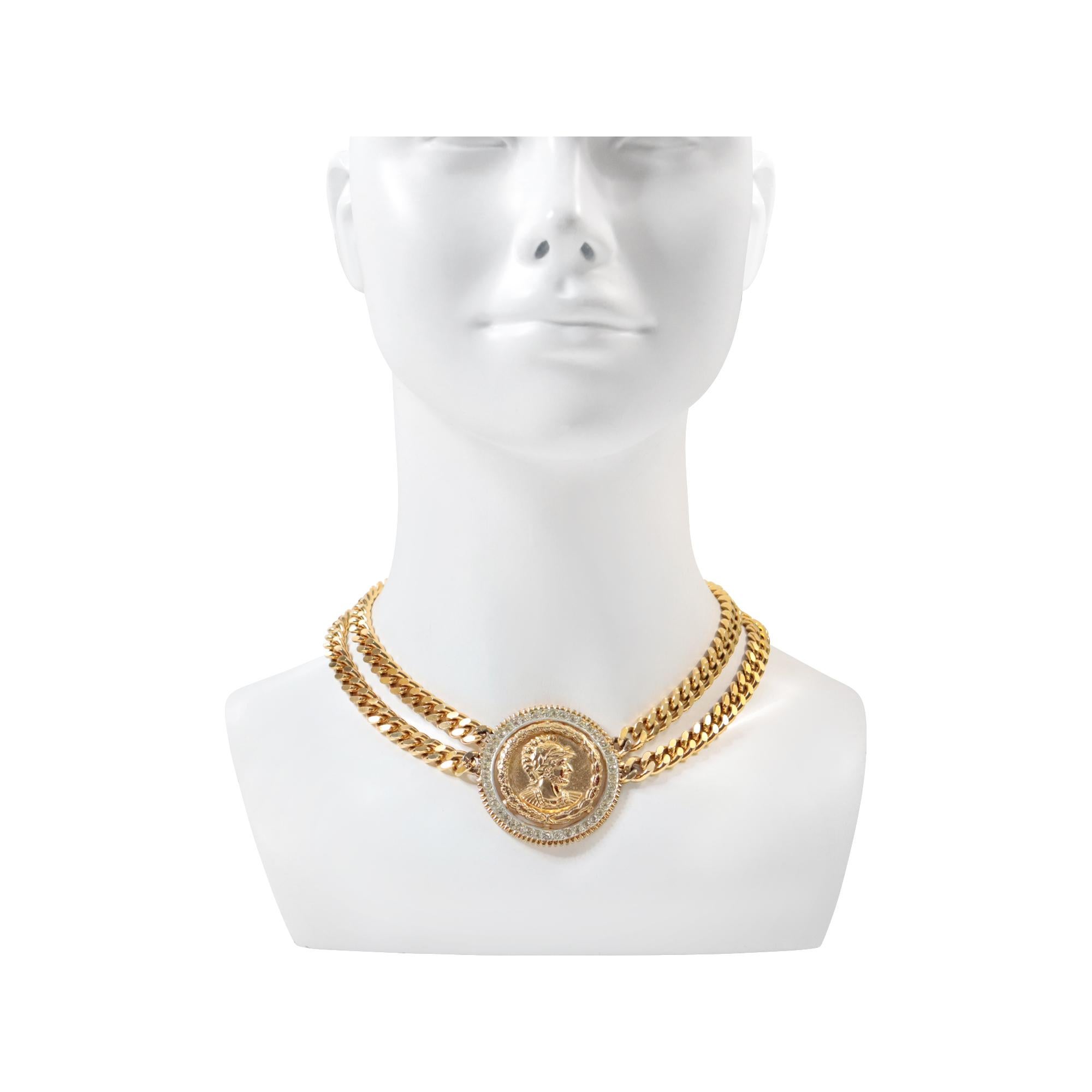 Vintage Butler and Wilson Gold Tone Roman Coin Necklace Circa 1990s