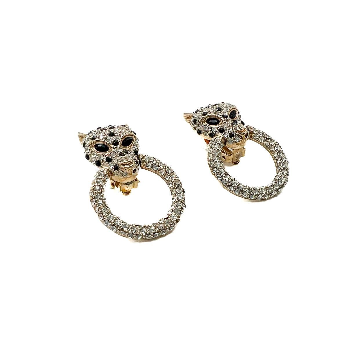 Vintage Butler & Wilson Big Cat Crystal Earrings 1990s In Good Condition For Sale In Wilmslow, GB