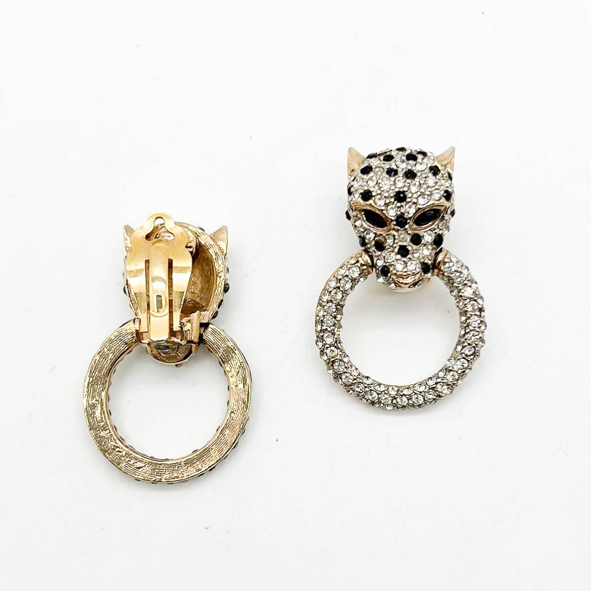 Vintage Butler & Wilson Big Cat Crystal Earrings 1990s For Sale 1
