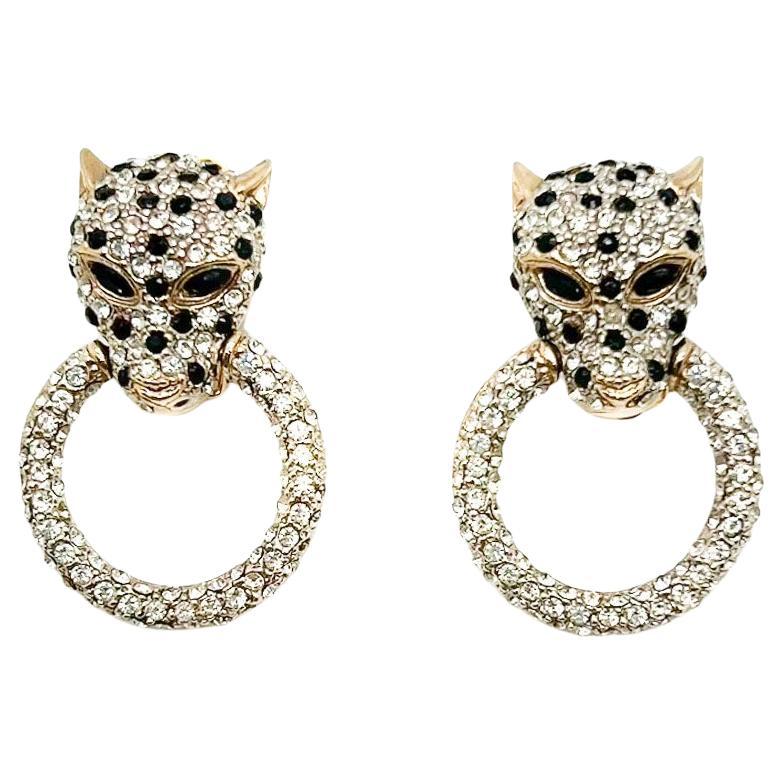 Vintage Butler & Wilson Big Cat Crystal Earrings 1990s For Sale