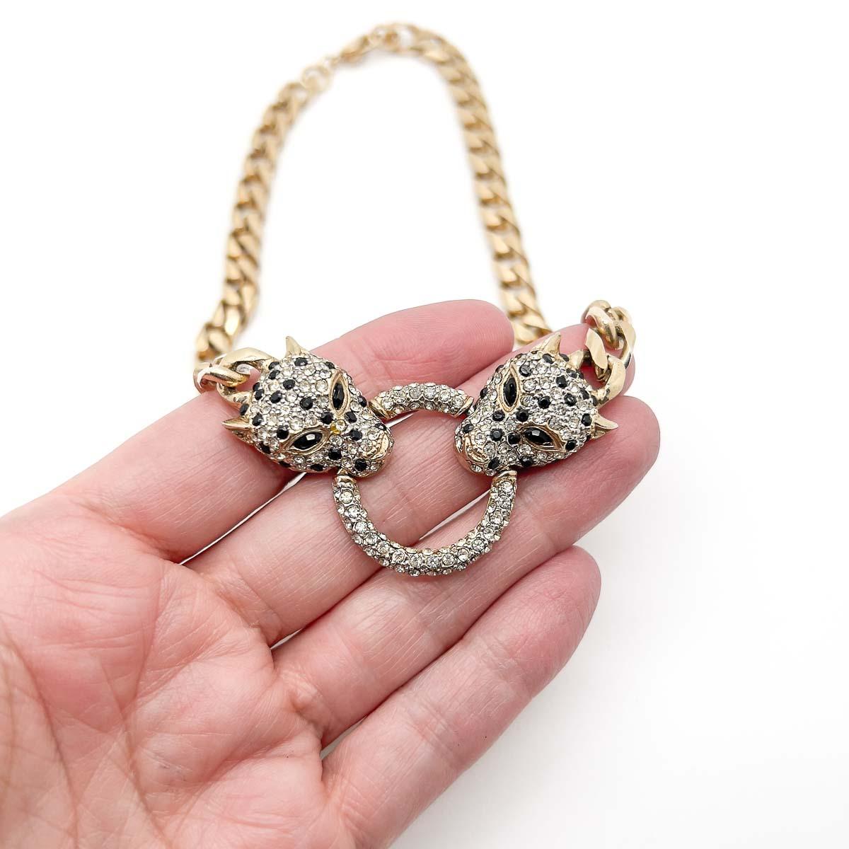 Vintage Butler and Wilson Double Leopard Necklace 1990s For Sale