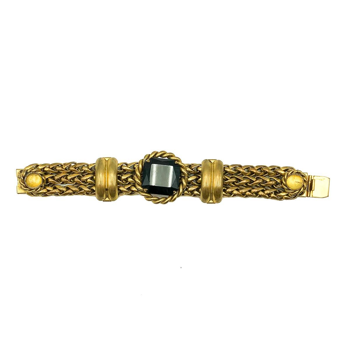 Vintage Butler & Wilson Gold & Black Chunky Weave Bracelet 1980s In Good Condition In Wilmslow, GB