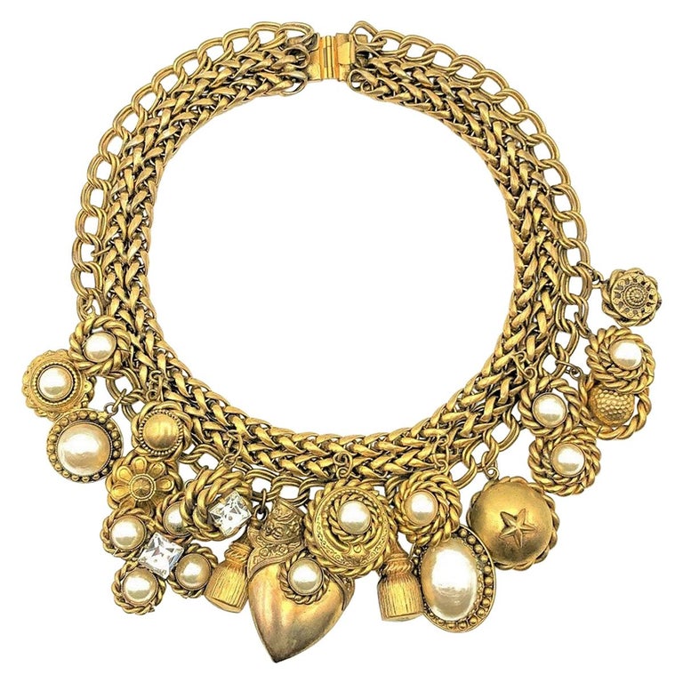 Vintage Butler and Wilson London Chunky Heart Charm Necklace 1980s For