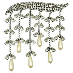 Vintage Butler & Wilson, London Statement Pearl & Crystal Cascade Brooch 1980s