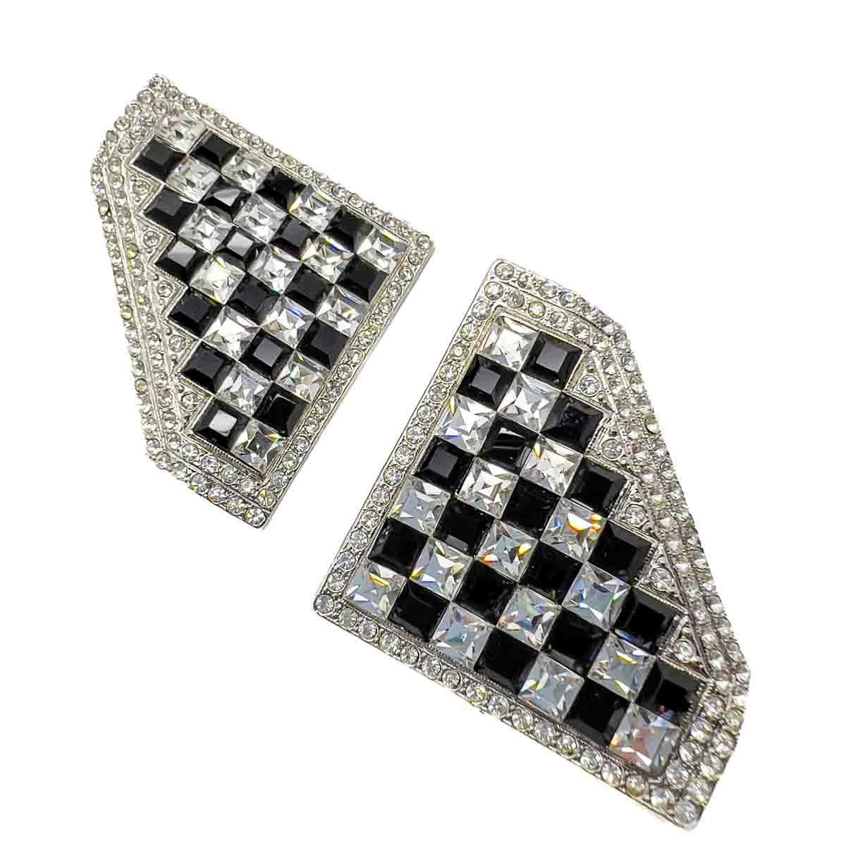 Vintage Butler & Wilson Statement Checkerboard Earrings 1980s In Good Condition For Sale In Wilmslow, GB