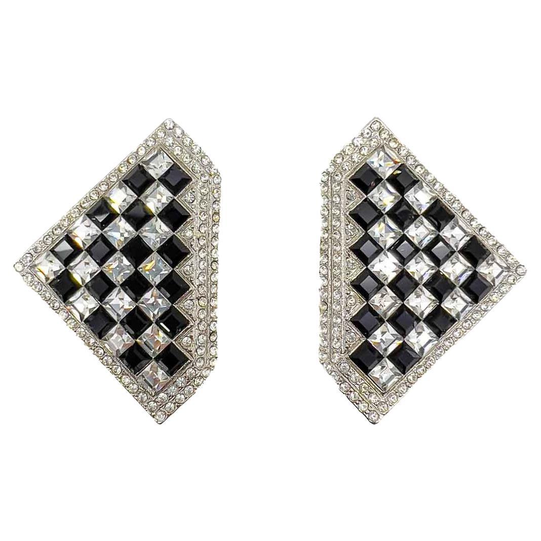 Vintage Butler & Wilson Statement Checkerboard Earrings 1980s For Sale