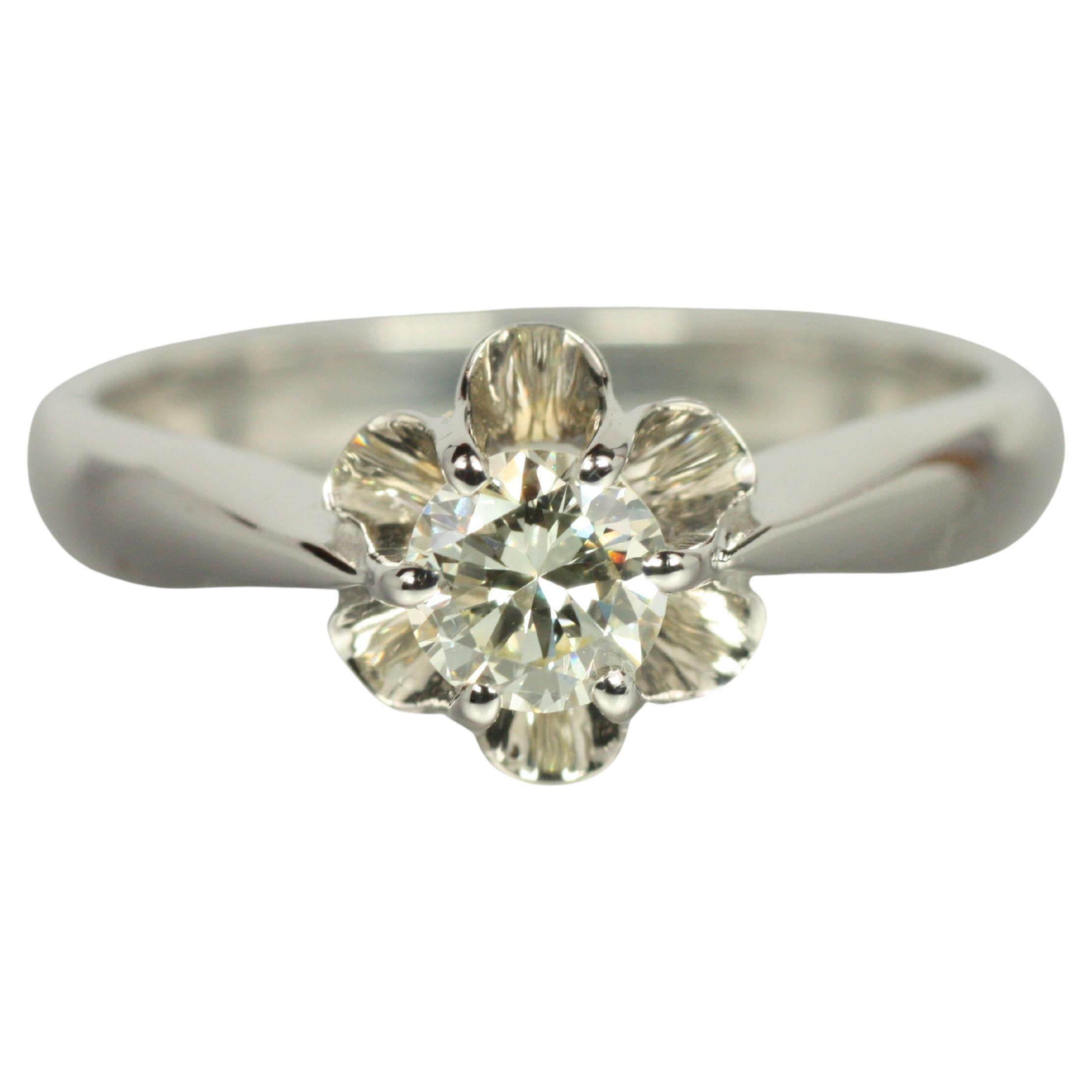 Vintage Butterblume 0,31ct Runder Brillantschliff Diamant Solitär Verlobungsring im Angebot