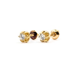 Vintage Buttercup Diamond Screwback Earrings in 14k Yellow Gold