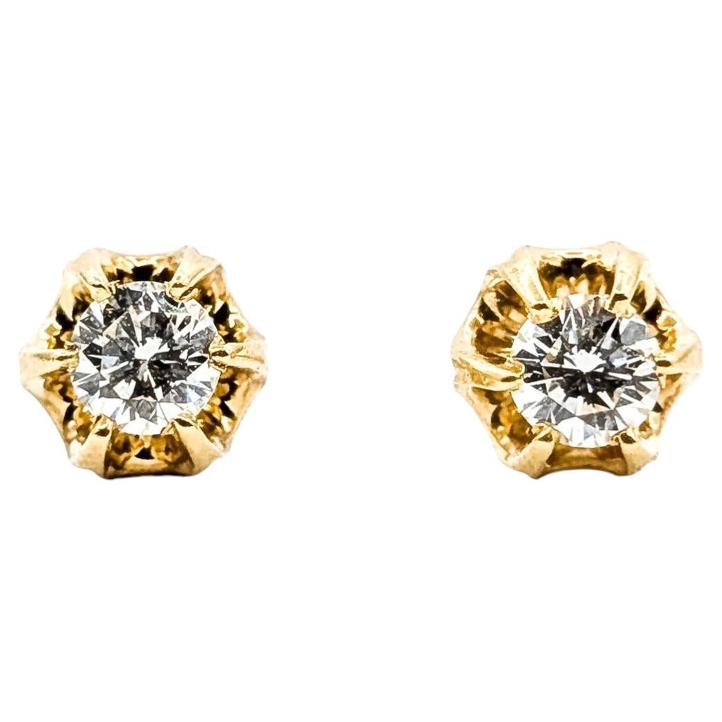 Vintage Buttercup Diamond Screwback Earrings in 14k Yellow Gold