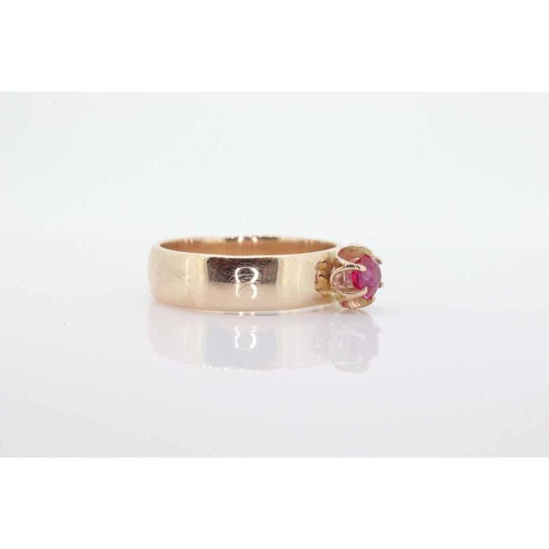 Vintage Buttercup Ruby Ring. 10k gold ring with a solitaire round Ruby. WiDe For Sale 3