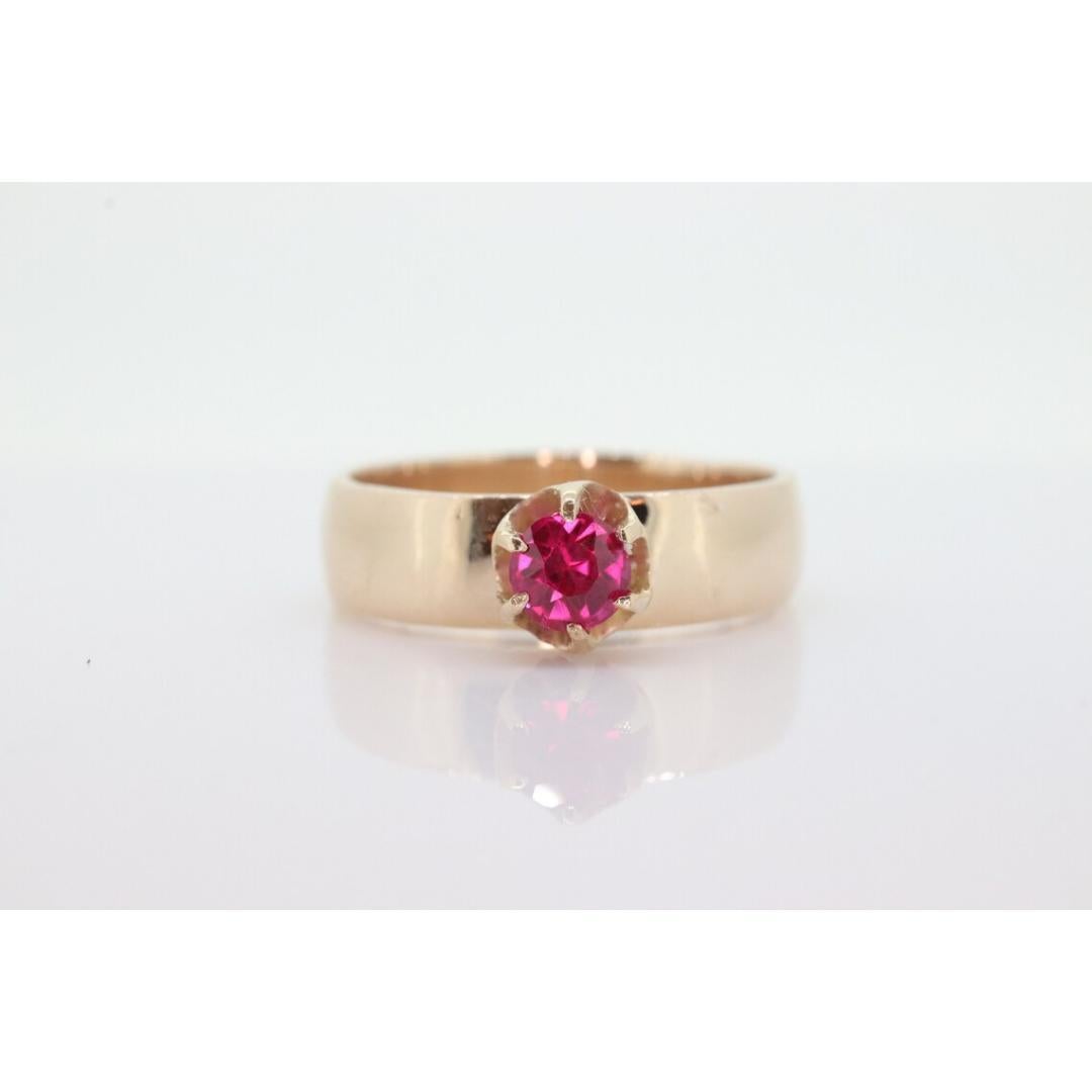 Vintage Buttercup Ruby Ring. 10k gold ring with a solitaire round Ruby. WiDe For Sale 5