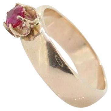Vintage Buttercup Ruby Ring. 10k gold ring with a solitaire round Ruby. WiDe For Sale