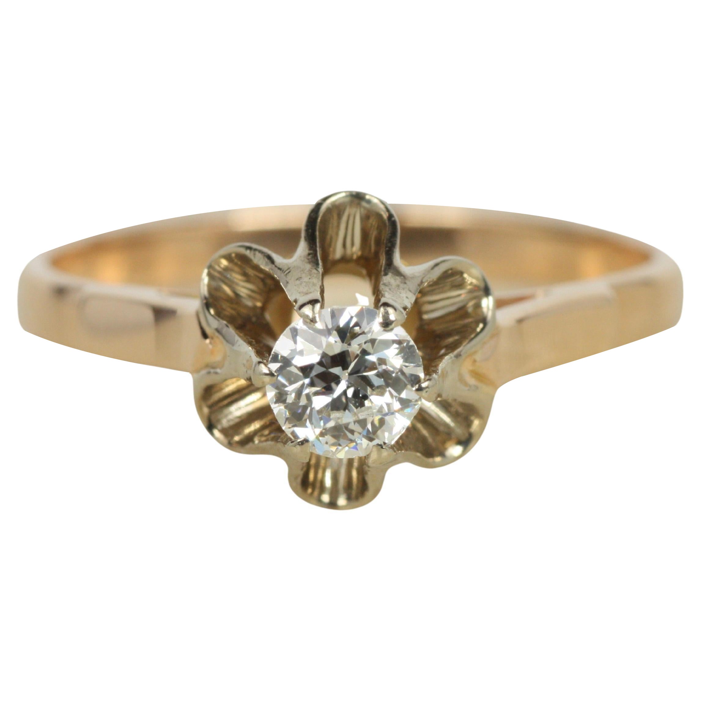 Vintage Butterblume Solitär 0,27ct Old European Cut Diamant Verlobungsring