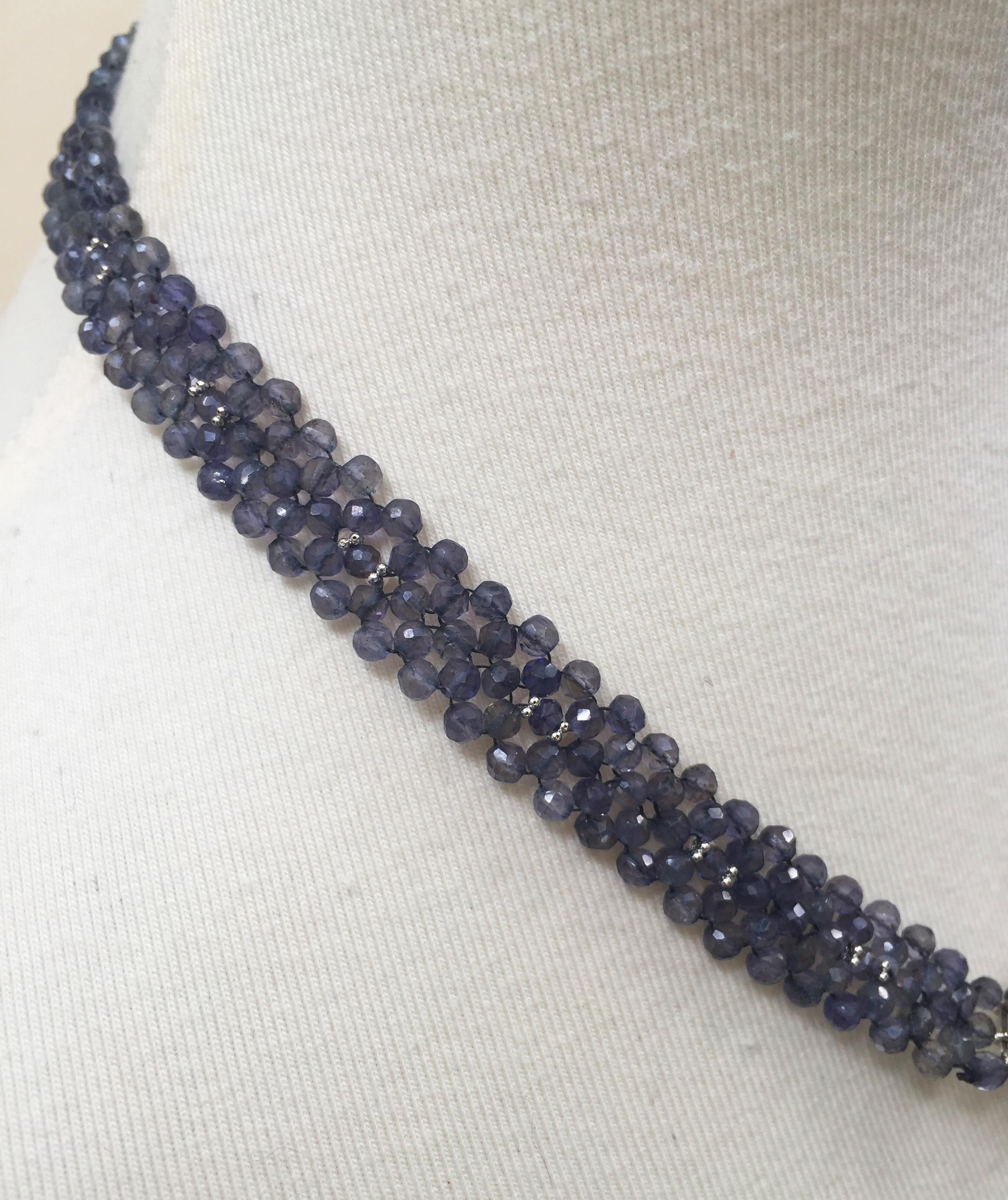 Marina J. Vintage Butterfly on Woven Iolite Beaded Necklace with 14k White Gold 1