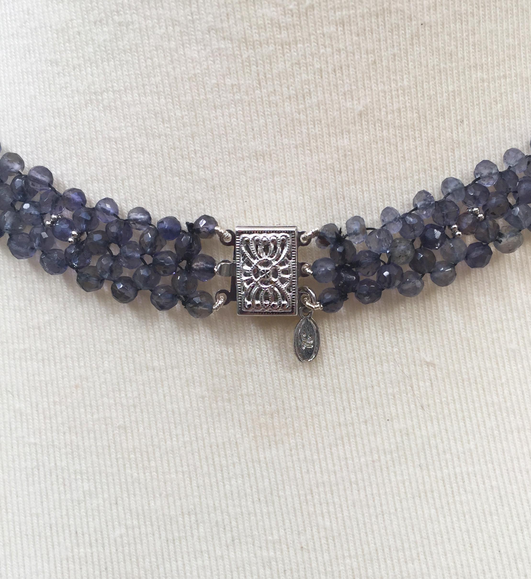 Marina J. Vintage Butterfly on Woven Iolite Beaded Necklace with 14k White Gold In Excellent Condition In Los Angeles, CA