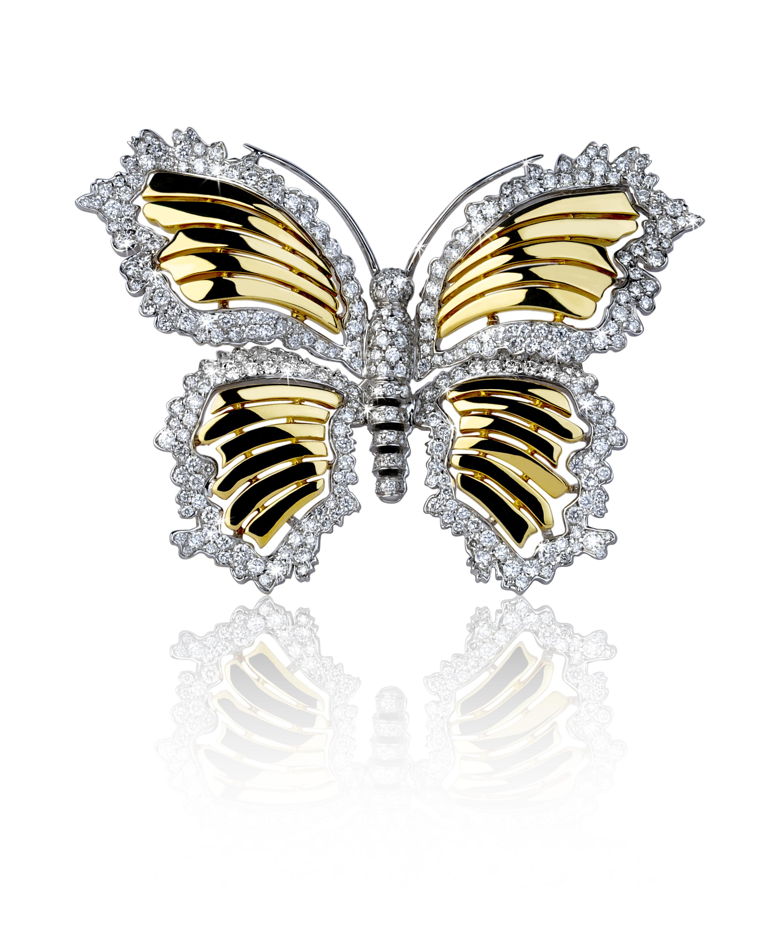 Schmetterlingsbrosche aus ANGELETTI PRIVATE COLLECTION Gold mit Diamanten, Vintage (Brillantschliff) im Angebot