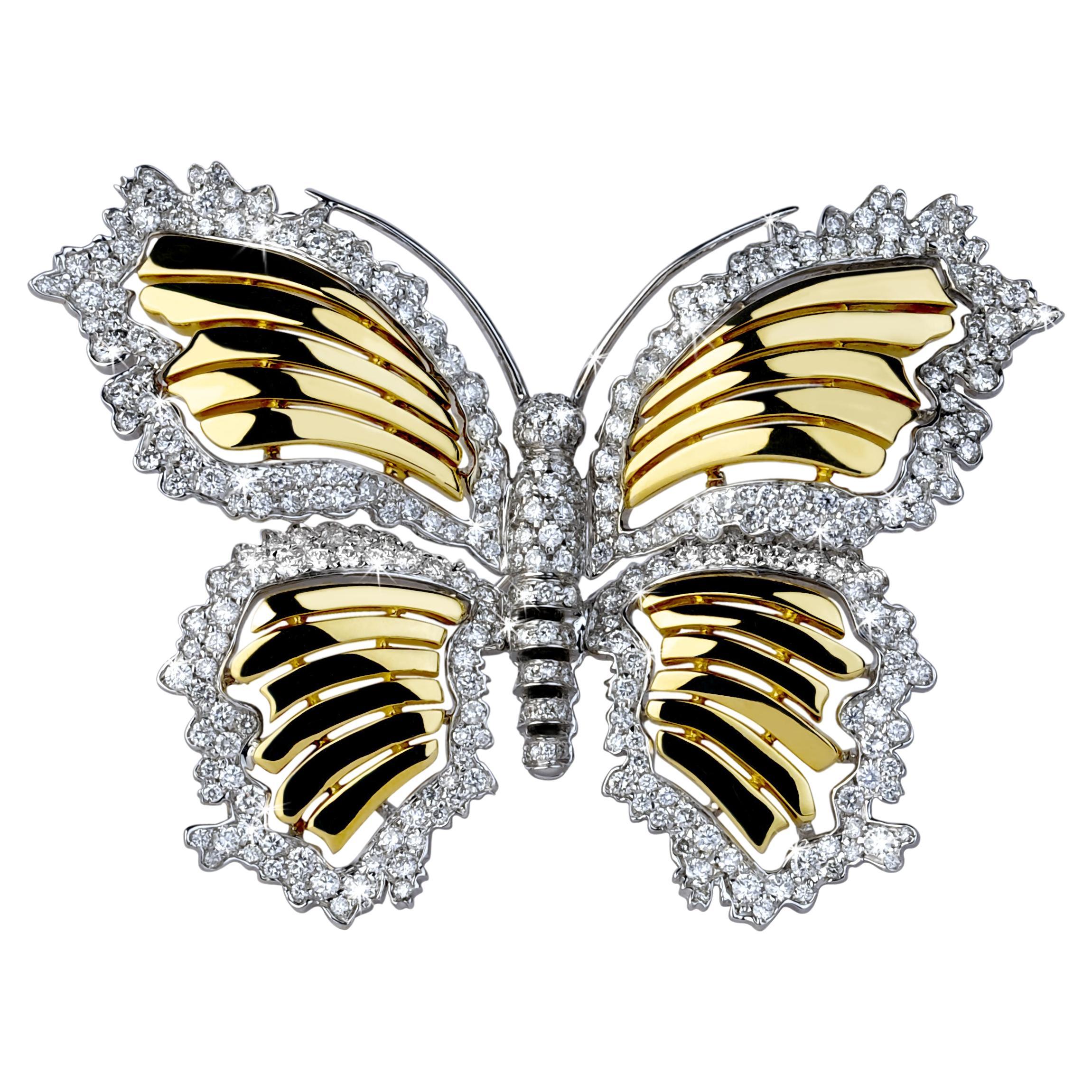 Schmetterlingsbrosche aus ANGELETTI PRIVATE COLLECTION Gold mit Diamanten, Vintage im Angebot