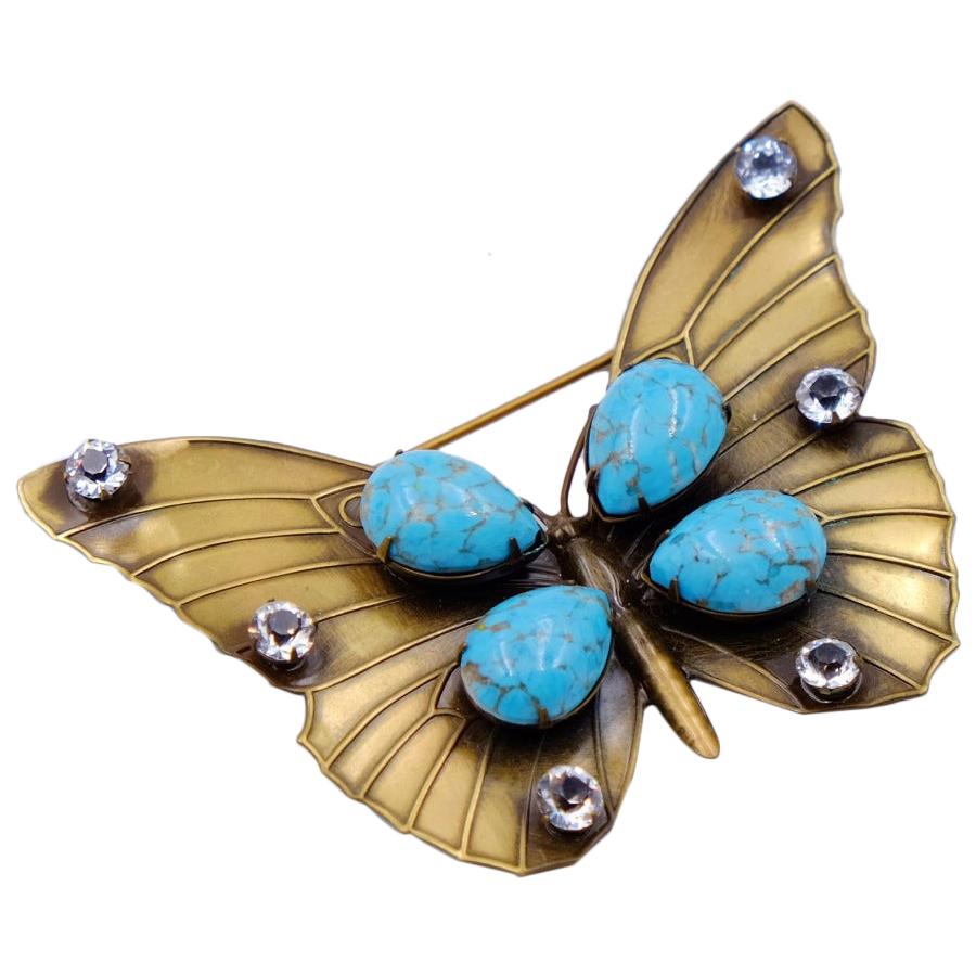 Vintage Butterfly Brooch Joseff of Hollywood Faux Turquoise 1950s