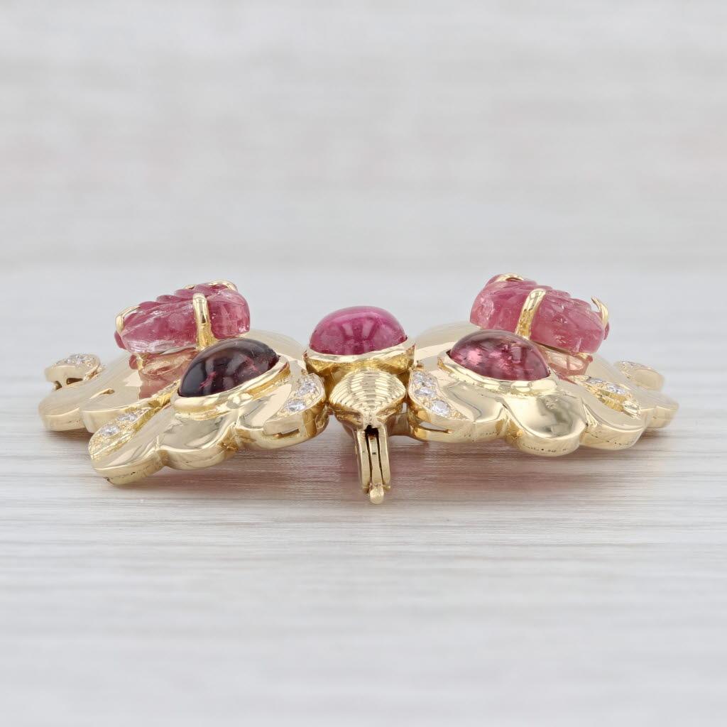 Women's Vintage Butterfly Brooch with Moving Wings Tourmaline Ruby Diamond 18k Gold