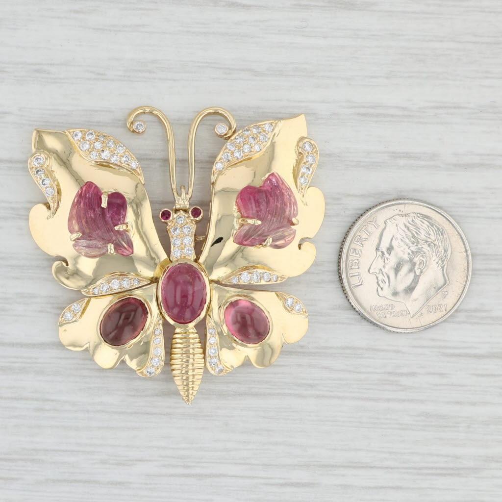 Vintage Butterfly Brooch with Moving Wings Tourmaline Ruby Diamond 18k Gold 2
