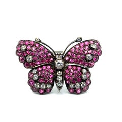 Vintage Butterfly Brooch with Sapphires & Diamonds in 18 Karat White Gold