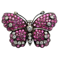 Vintage Butterfly Brooch with Sapphires & Diamonds in 18 Karat White Gold