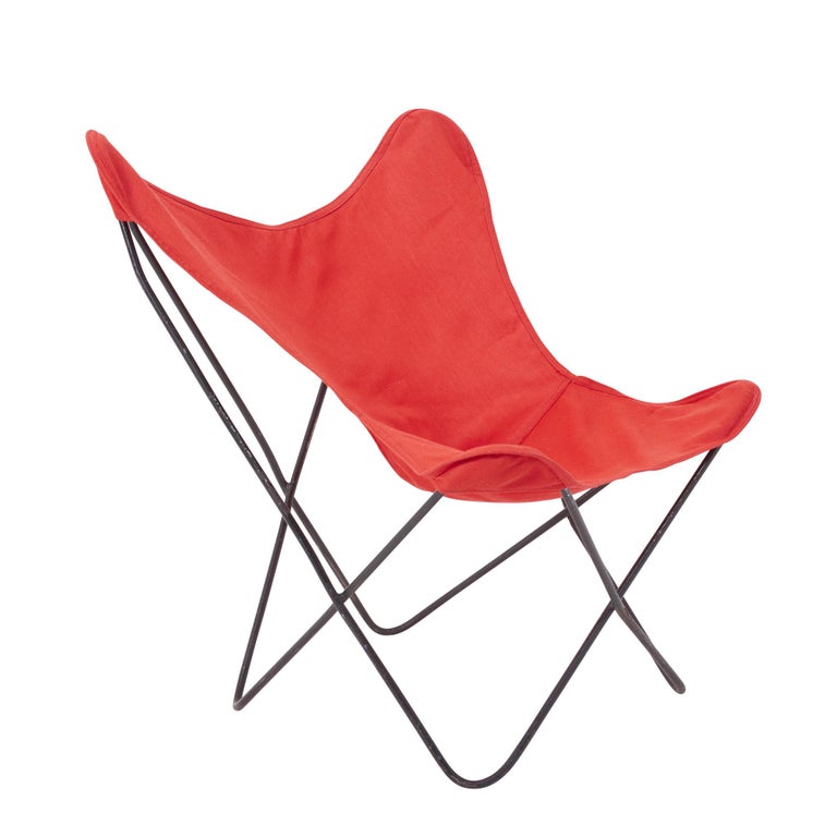 Vintage Butterfly Chair in Red Fabric with Metal Frame For Sale at 1stdibs