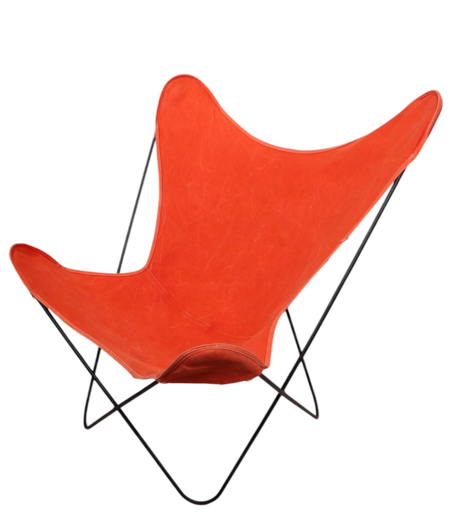 Mid-Century Modern Vintage Butterfly Chair with Original Orange Canvass Sling Seat att. to Knoll For Sale
