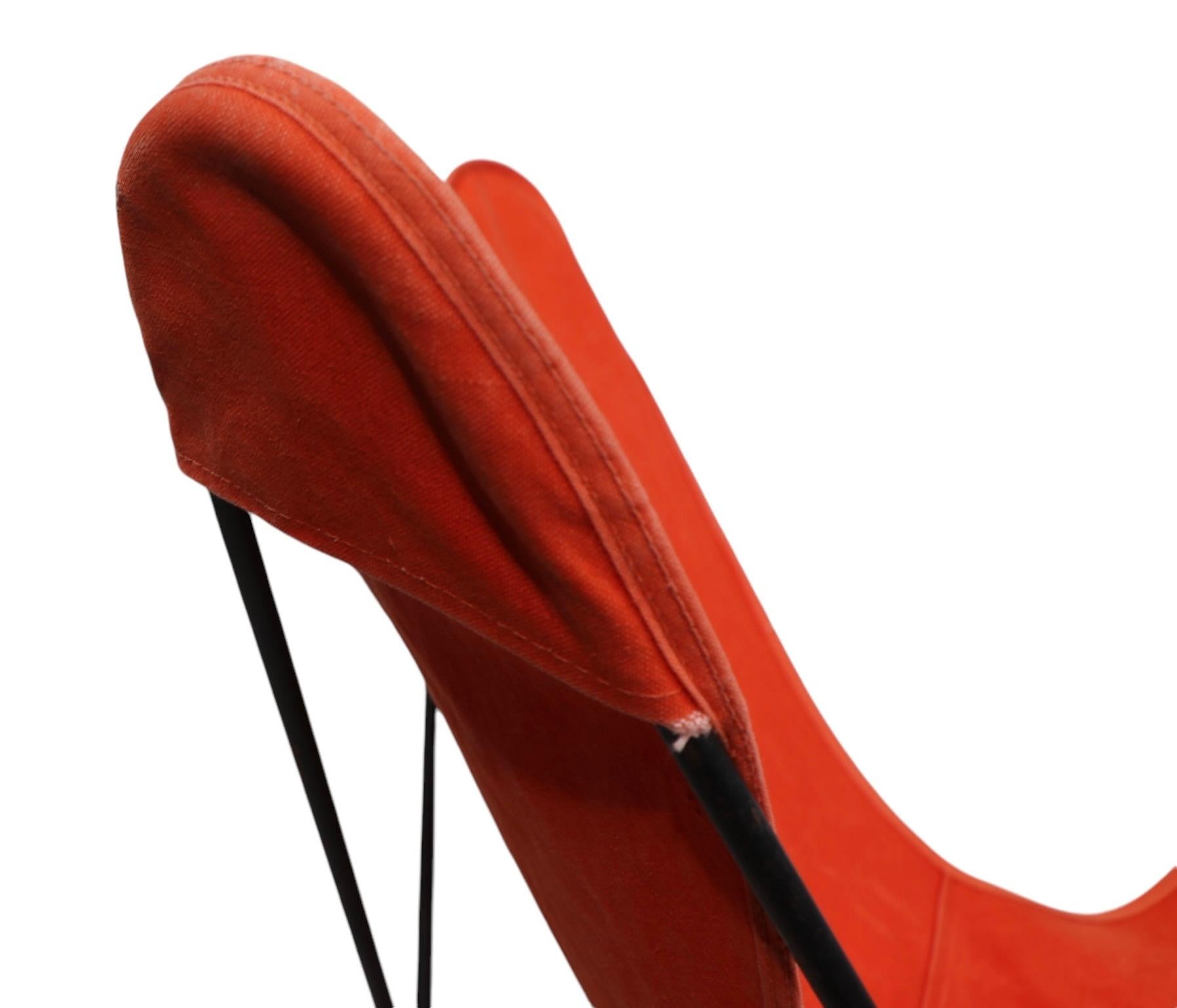 20th Century Vintage Butterfly Chair with Original Orange Canvass Sling Seat att. to Knoll For Sale