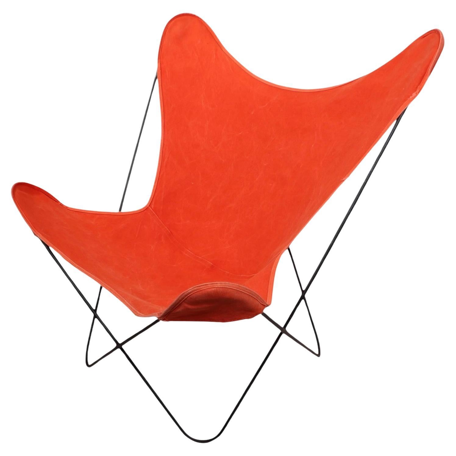 Vintage Butterfly Stuhl mit Original Orange Canvass Sling Sitz att. to Knoll