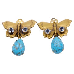 Retro Butterfly Earrings Joseff of Hollywood Faux Turquoise