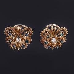 Vintage Butterfly Earrings with Sapphires and Diamonds of 14k Gold