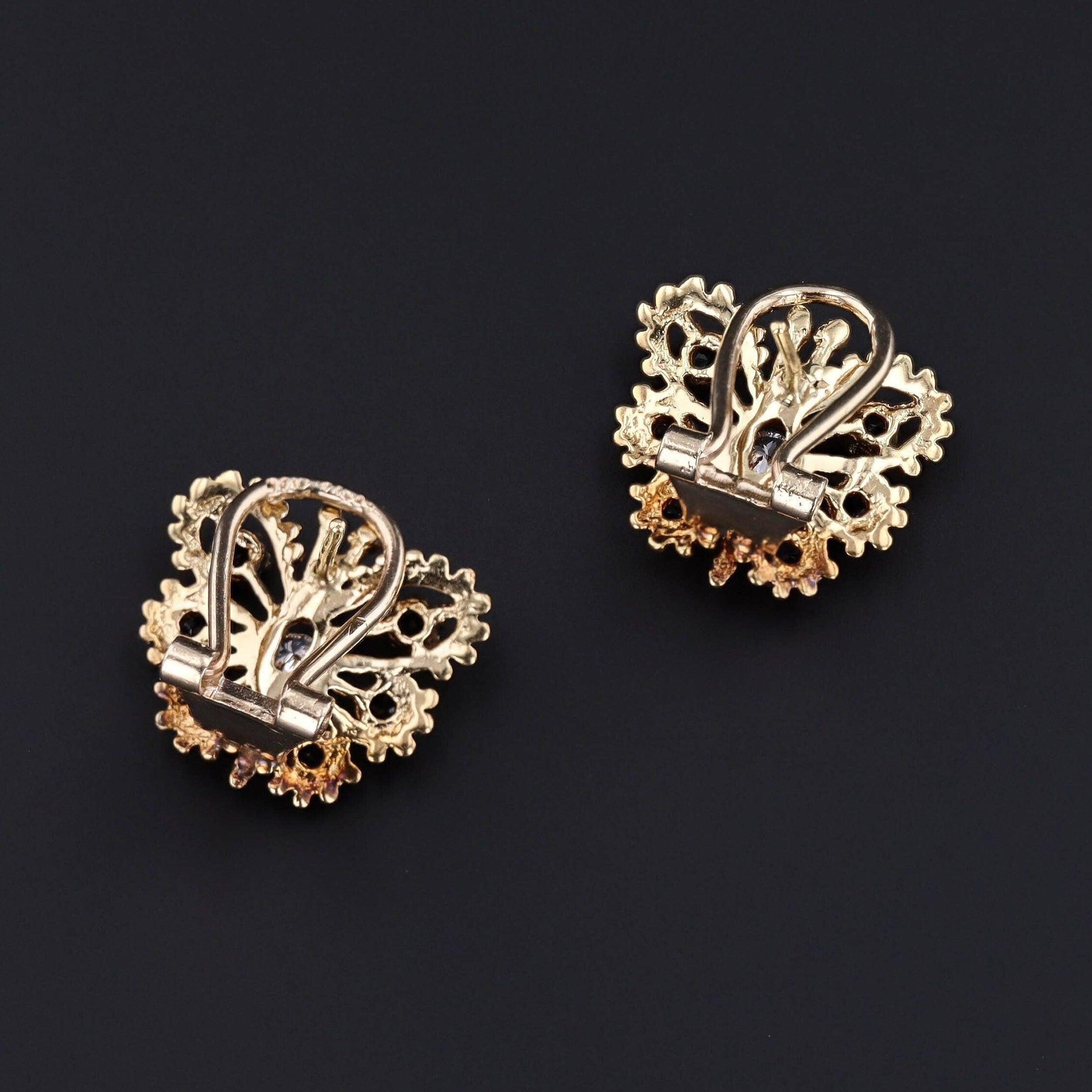 Pendientes Mariposa Vintage con Zafiros y Diamantes de Oro de 14k en Bueno estado para la venta en Lewisburg, PA