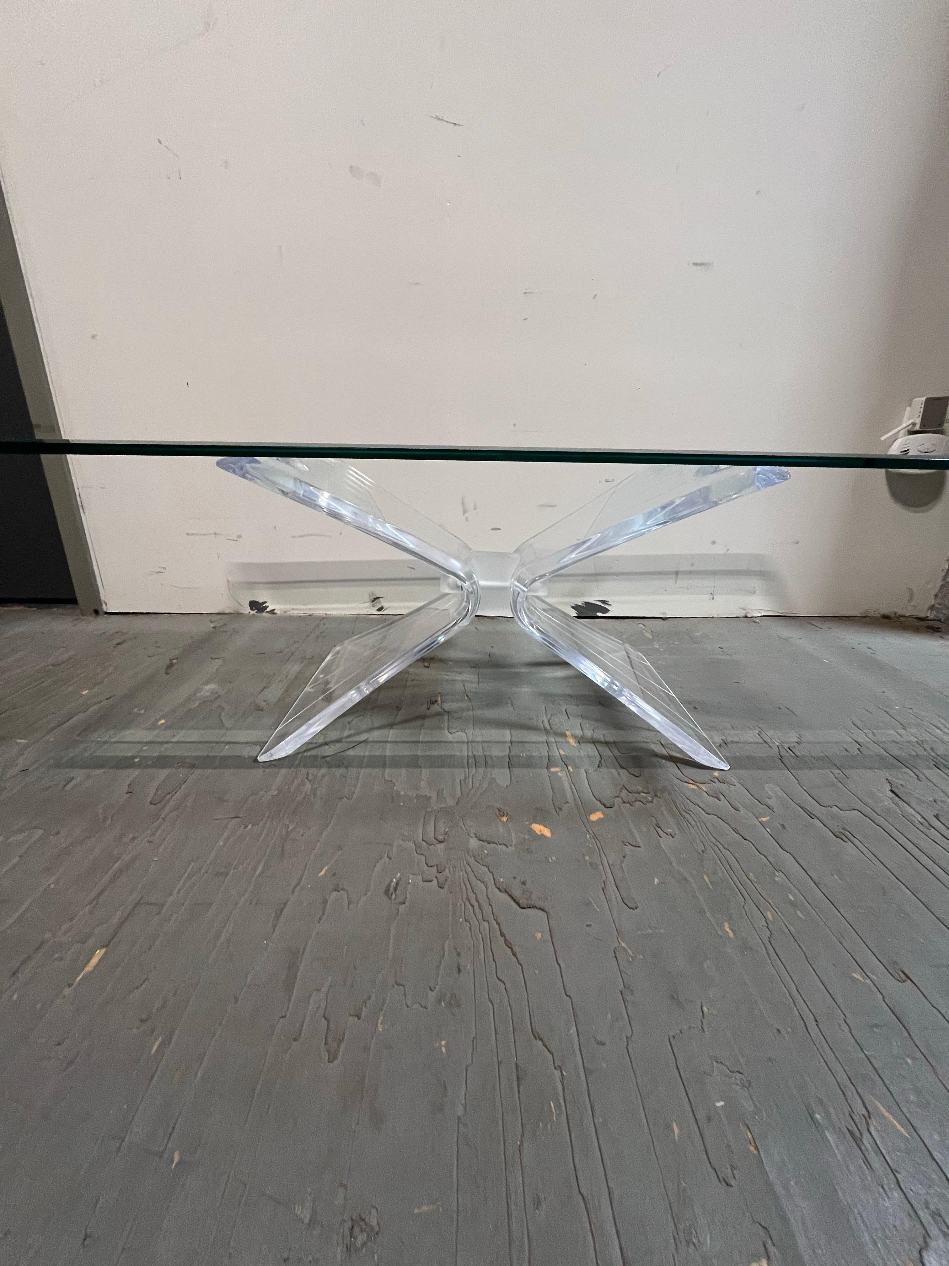 Vintage Butterfly Lucite and Glass Coffee Table For Sale 3